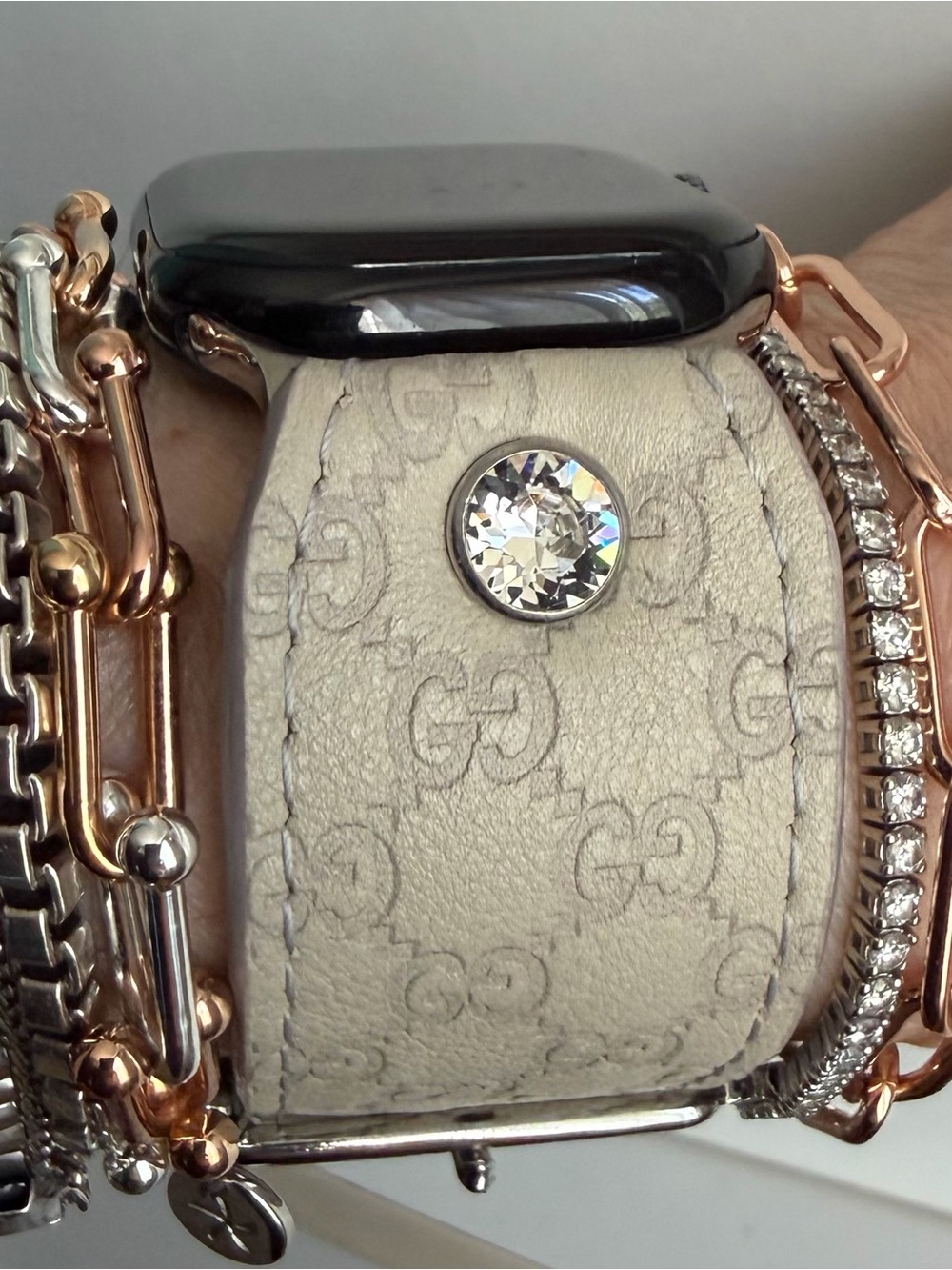 Stone Gucci Leather Spark*l band for Apple Watch, size 2